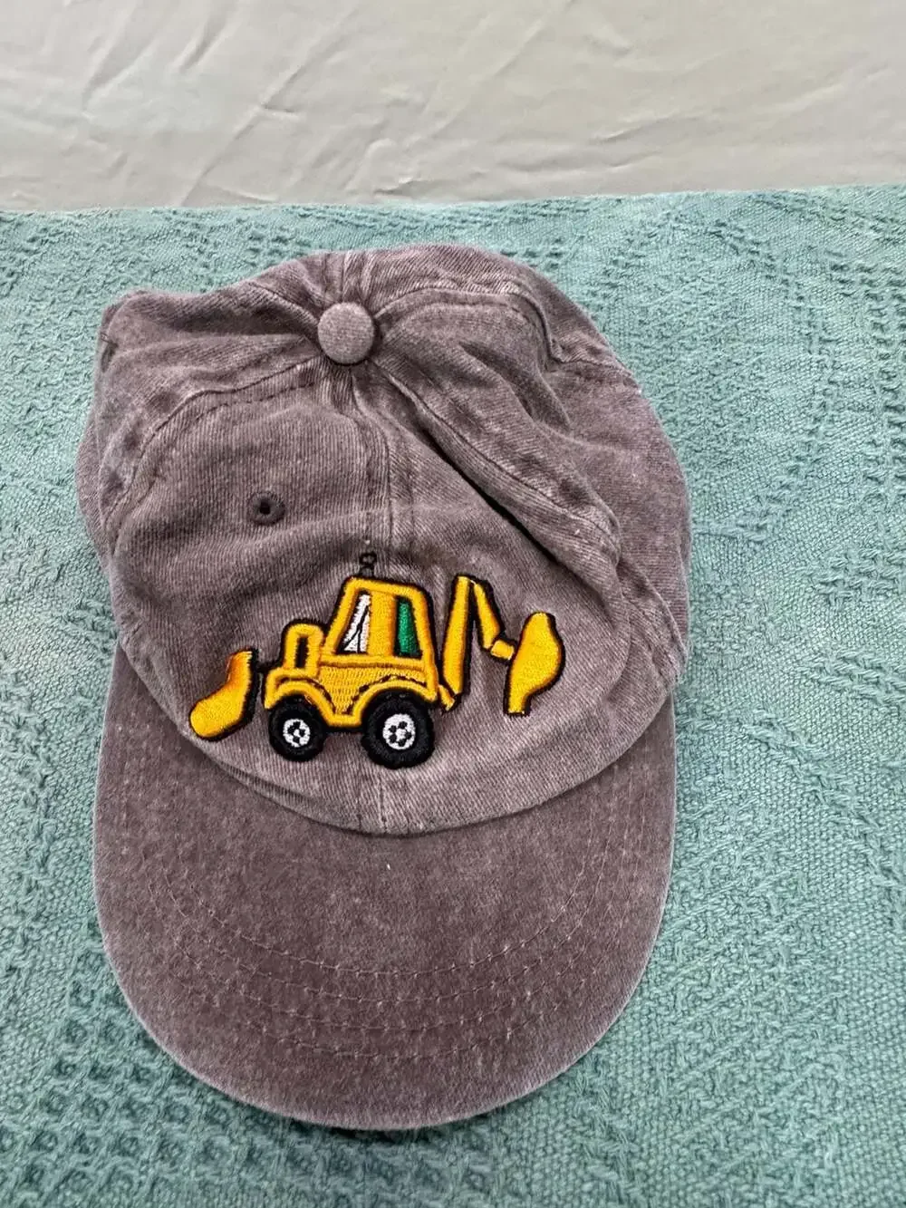 Children's Washed Cotton Baseball Cap with Embroidered Excavator Digger